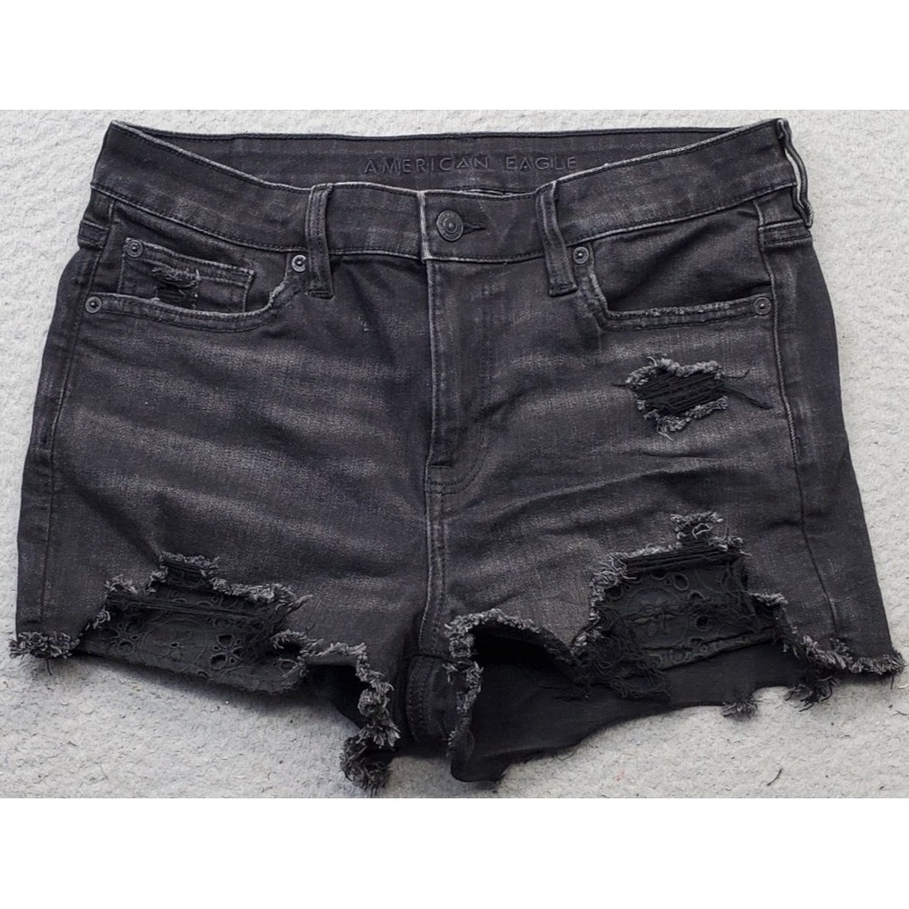 American Eagle Outfitters Distressed Black Denim Jean Shorts